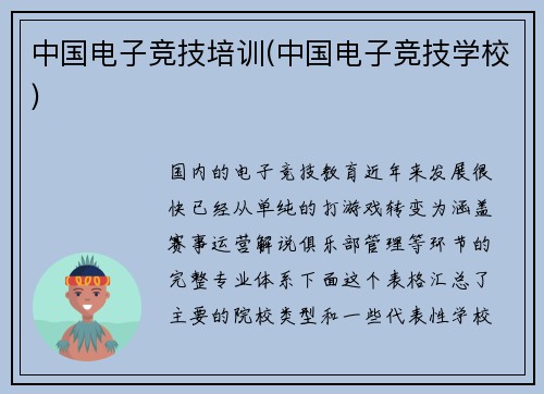 中国电子竞技培训(中国电子竞技学校)